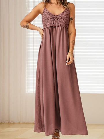 Straps V-neck High Waist Lace Chiffon Prom Dress